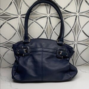 Tignanello blue pebbled leather handbag